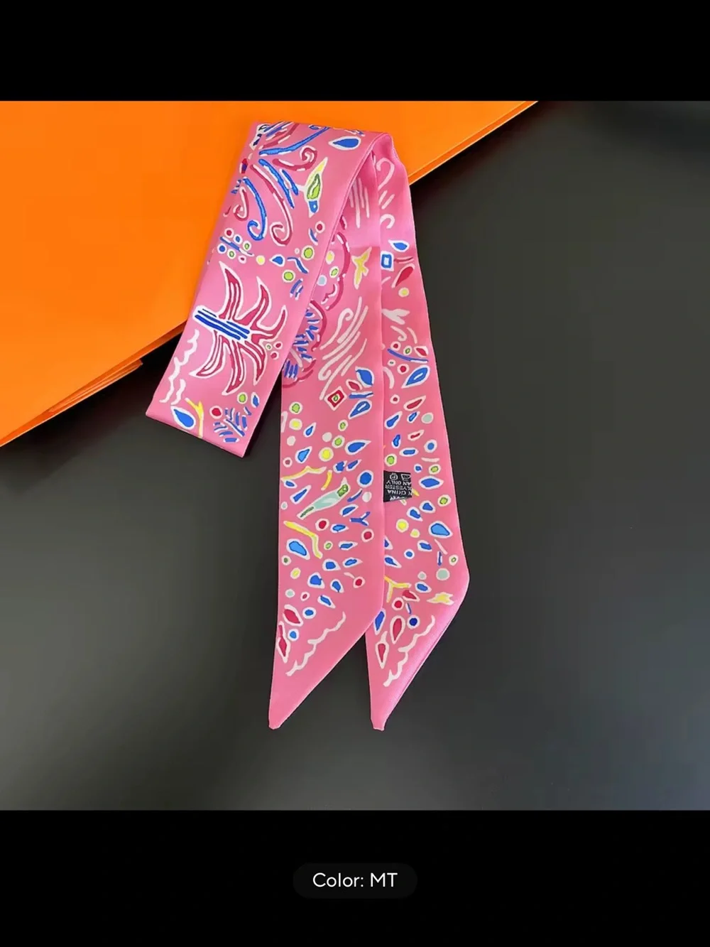 Pink Patterned Silk Twilly Scarf for Women